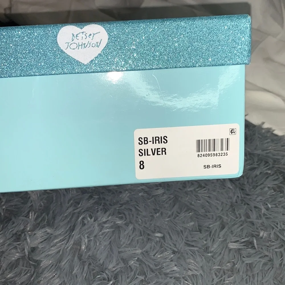 NIB Blue by Betsey Johnson  IRIS Silver Rhinestone Heels Women's Size 8M